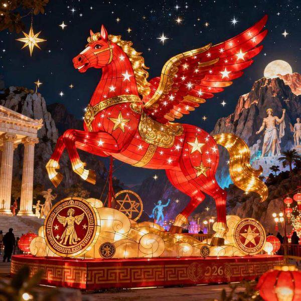 咏幻2026马年大型节日花灯景区庙会彩灯春节元宵自贡灯会马造型灯笼 马年大型花灯